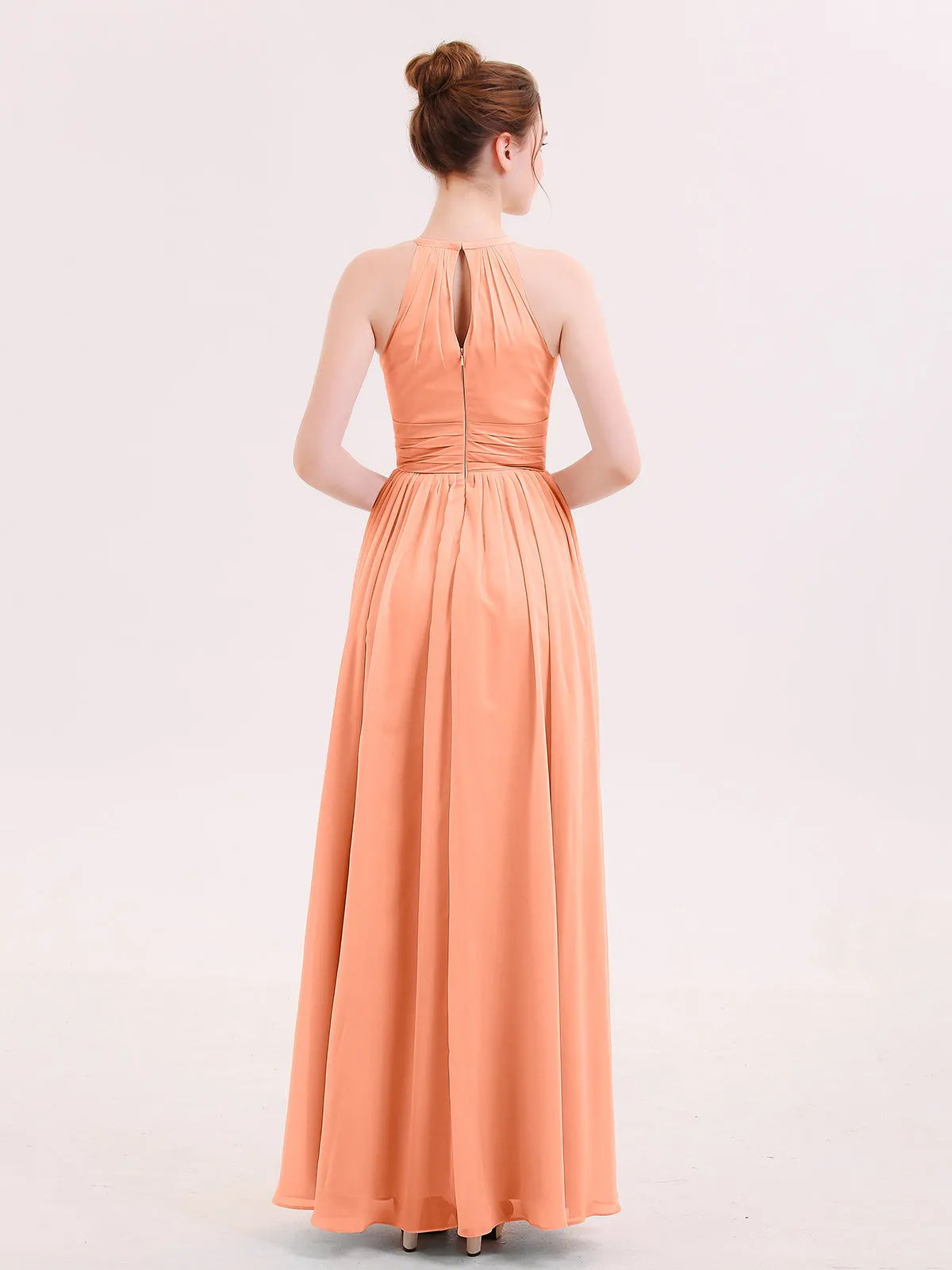 Halter Long Chiffon Dress of Bridesmaids Papaya