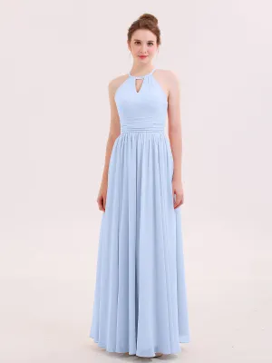 Halter Long Chiffon Dress of Bridesmaids Sky Blue