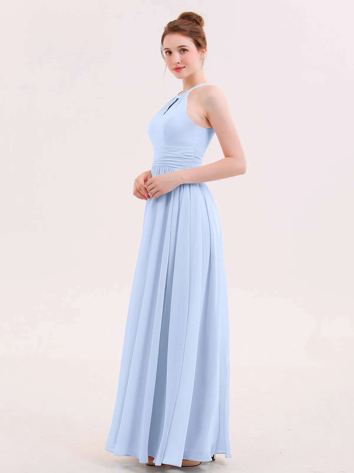 Halter Long Chiffon Dress of Bridesmaids Sky Blue