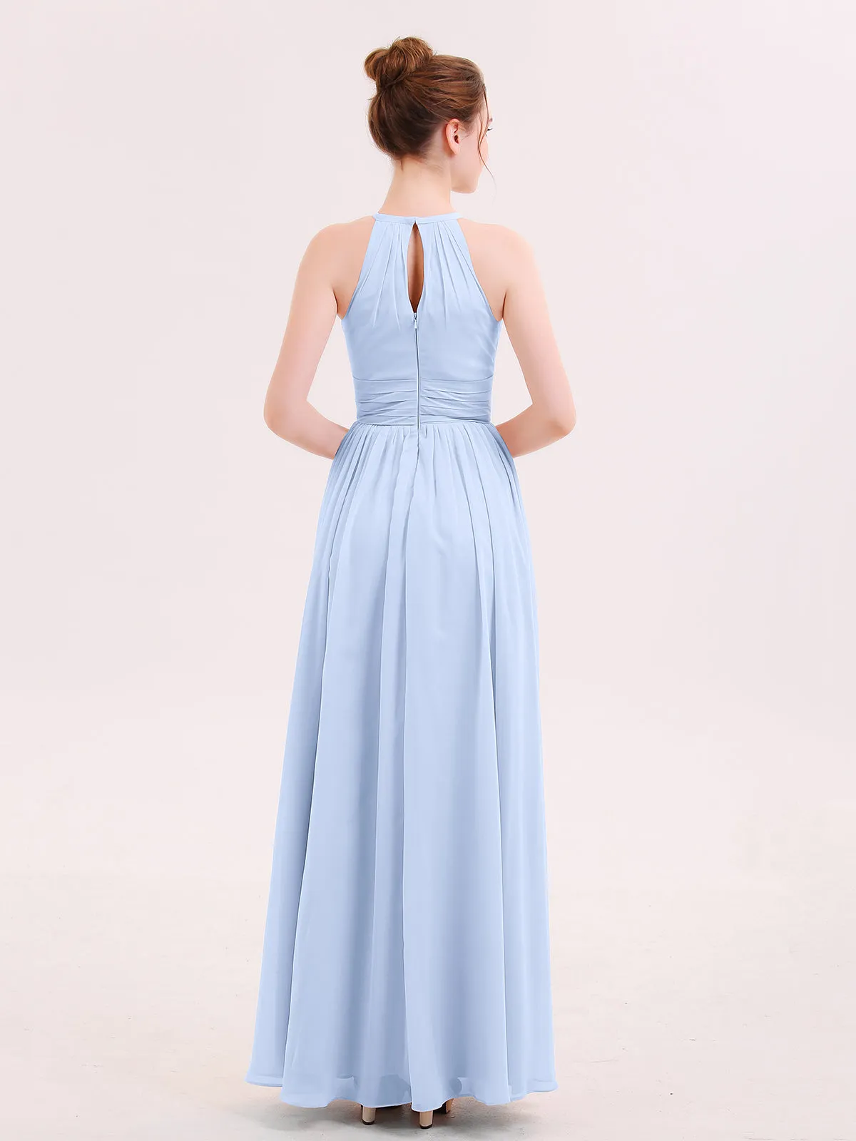 Halter Long Chiffon Dress of Bridesmaids Sky Blue