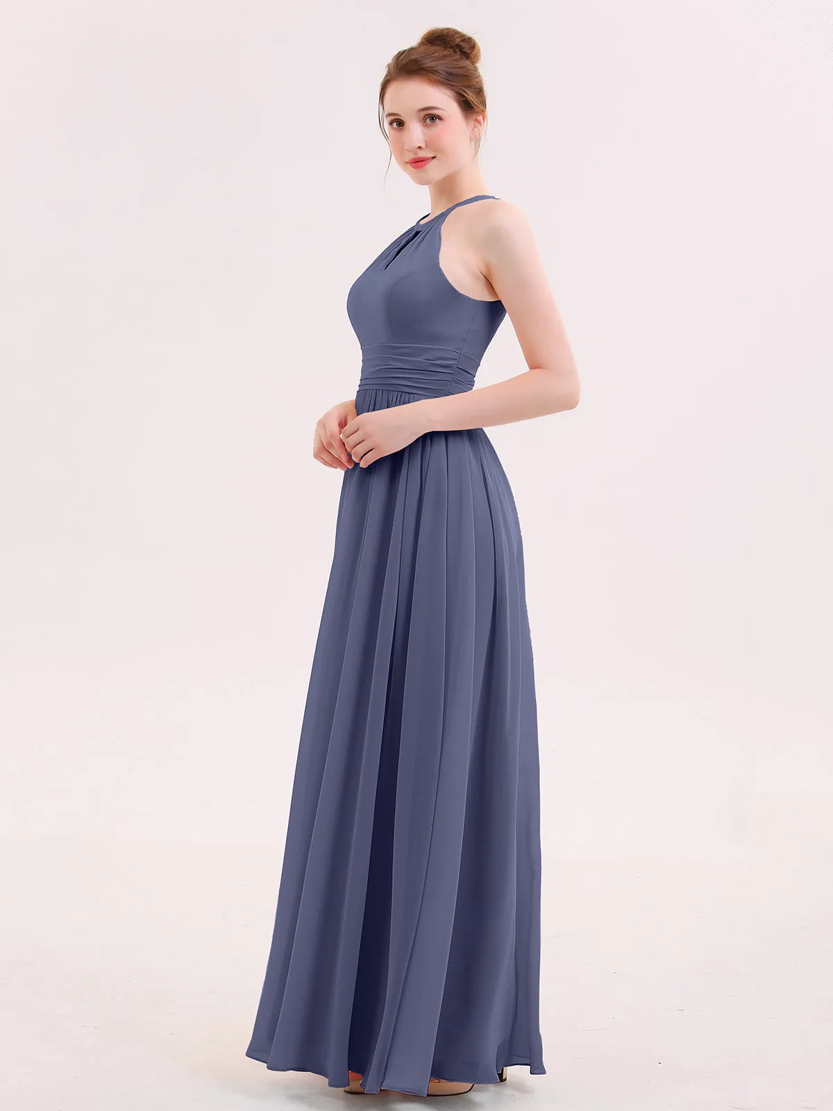 Halter Long Chiffon Dress of Bridesmaids Stormy