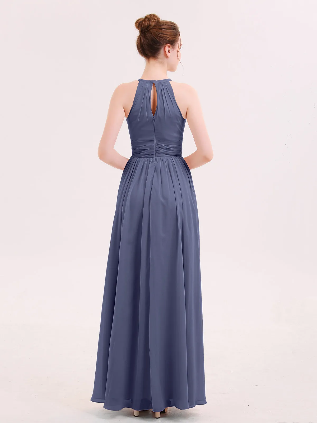 Halter Long Chiffon Dress of Bridesmaids Stormy