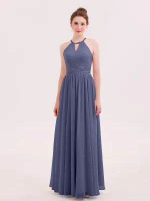 Halter Long Chiffon Dress of Bridesmaids Stormy