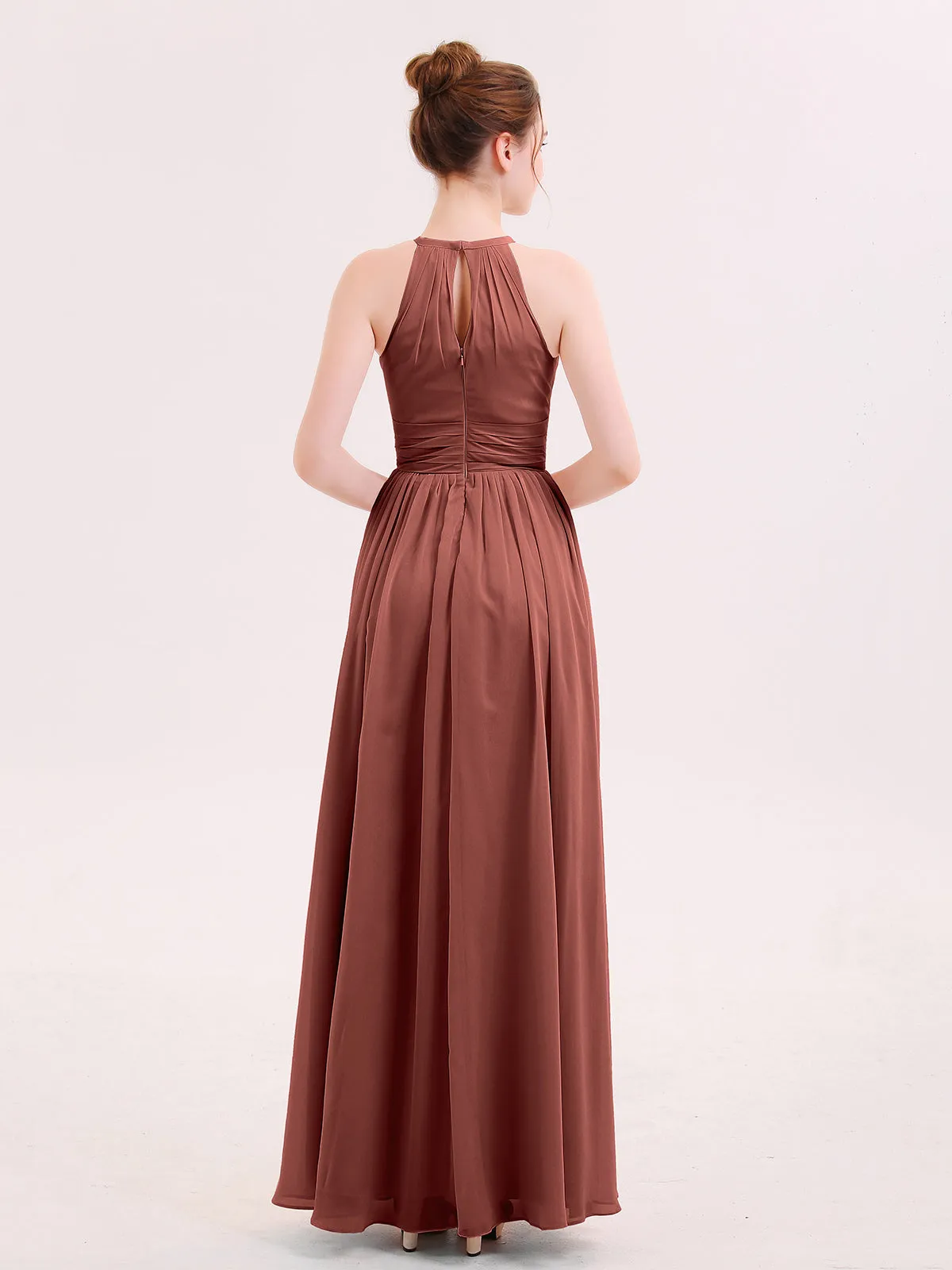 Halter Long Chiffon Dress of Bridesmaids Terracotta Plus Size