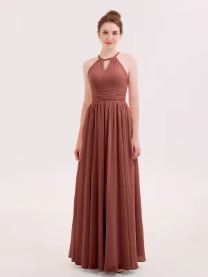 Halter Long Chiffon Dress of Bridesmaids Terracotta Plus Size