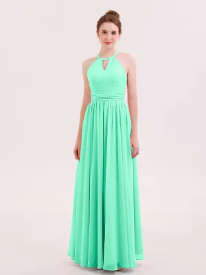 Halter Long Chiffon Dress of Bridesmaids Turquoise Plus Size