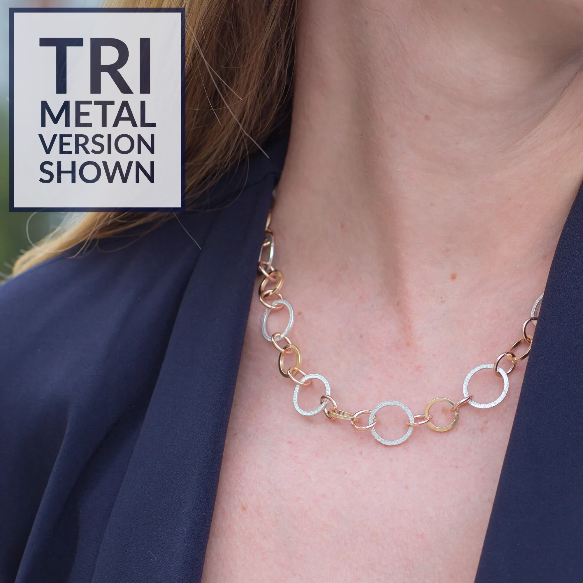 Handcrafted Two Tone Open Link Chain Necklace in Sterling Silver and 14K Gold Fill