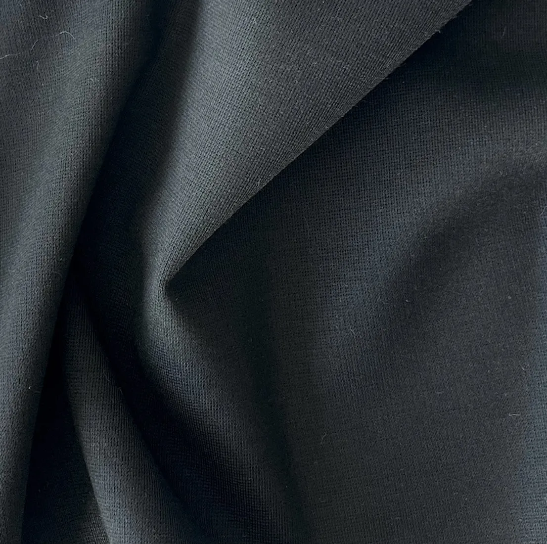 High-End Jet Black Rayon Viscose Blend Ponte Double-Knit (Made in Italy)