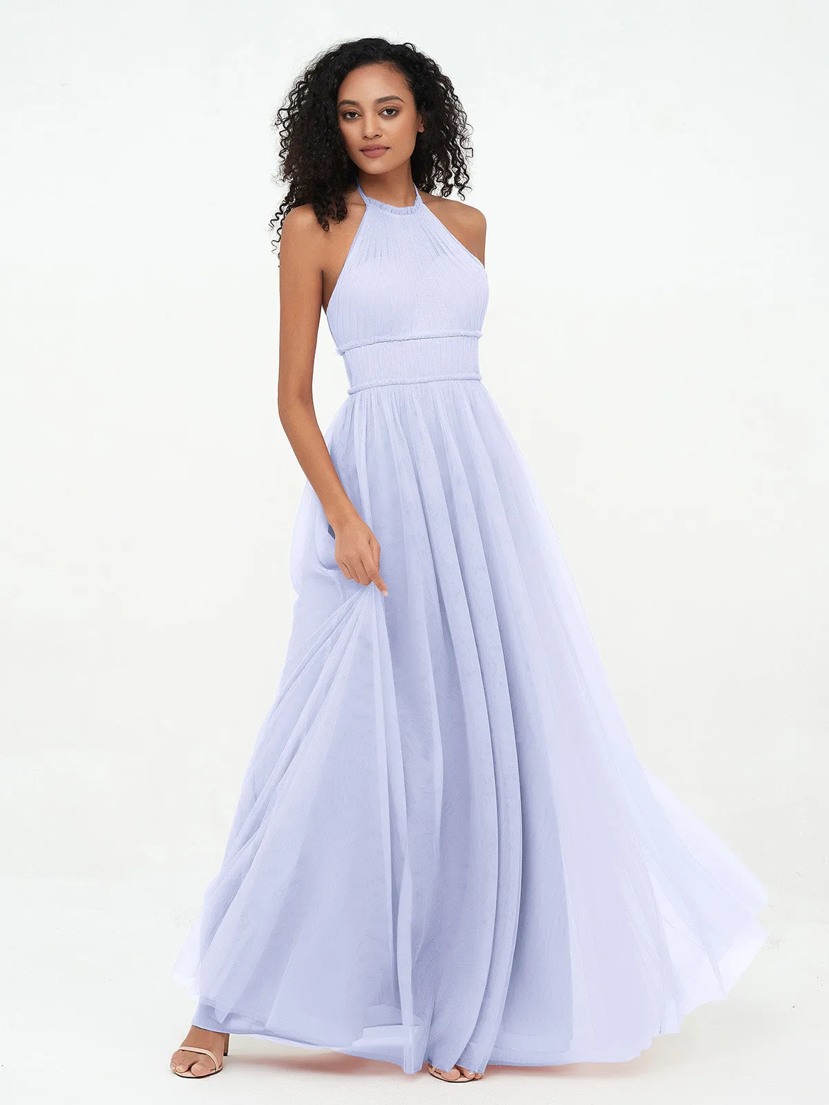 Illusion Halter Tulle Maxi Boho Dresses-Lavender Plus Size