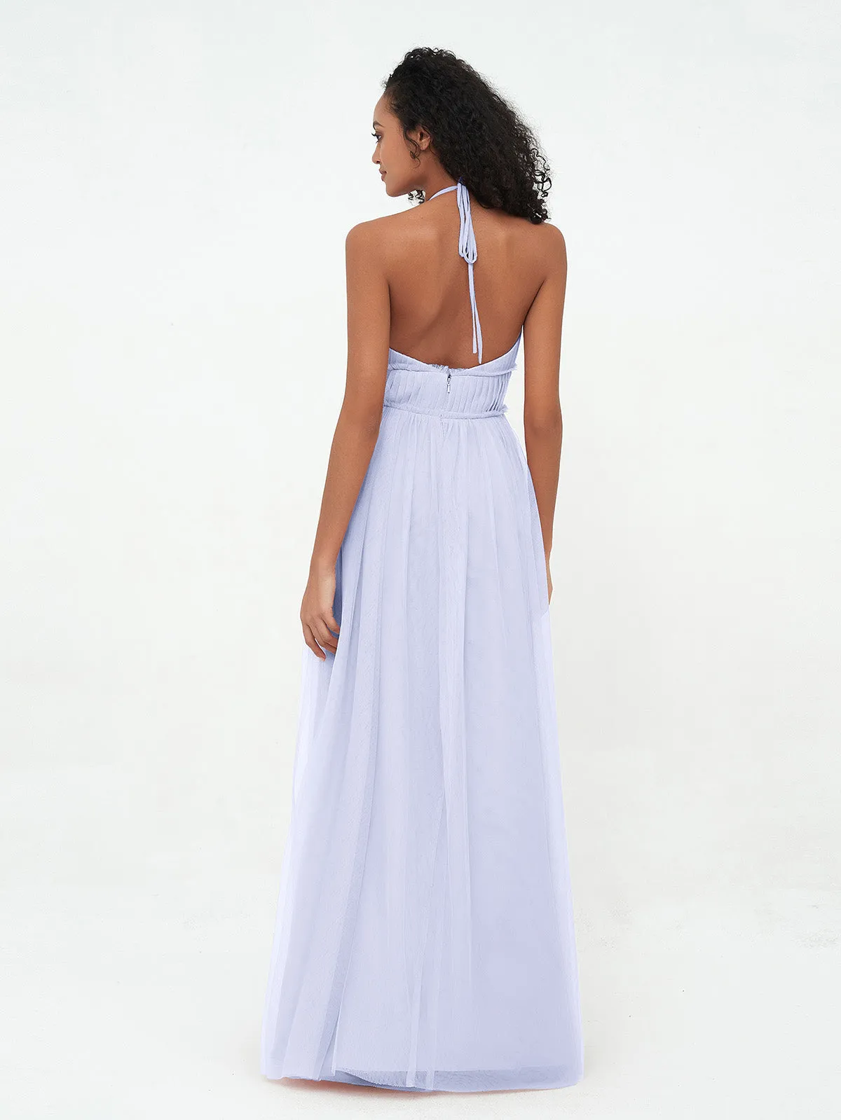 Illusion Halter Tulle Maxi Boho Dresses-Lavender Plus Size