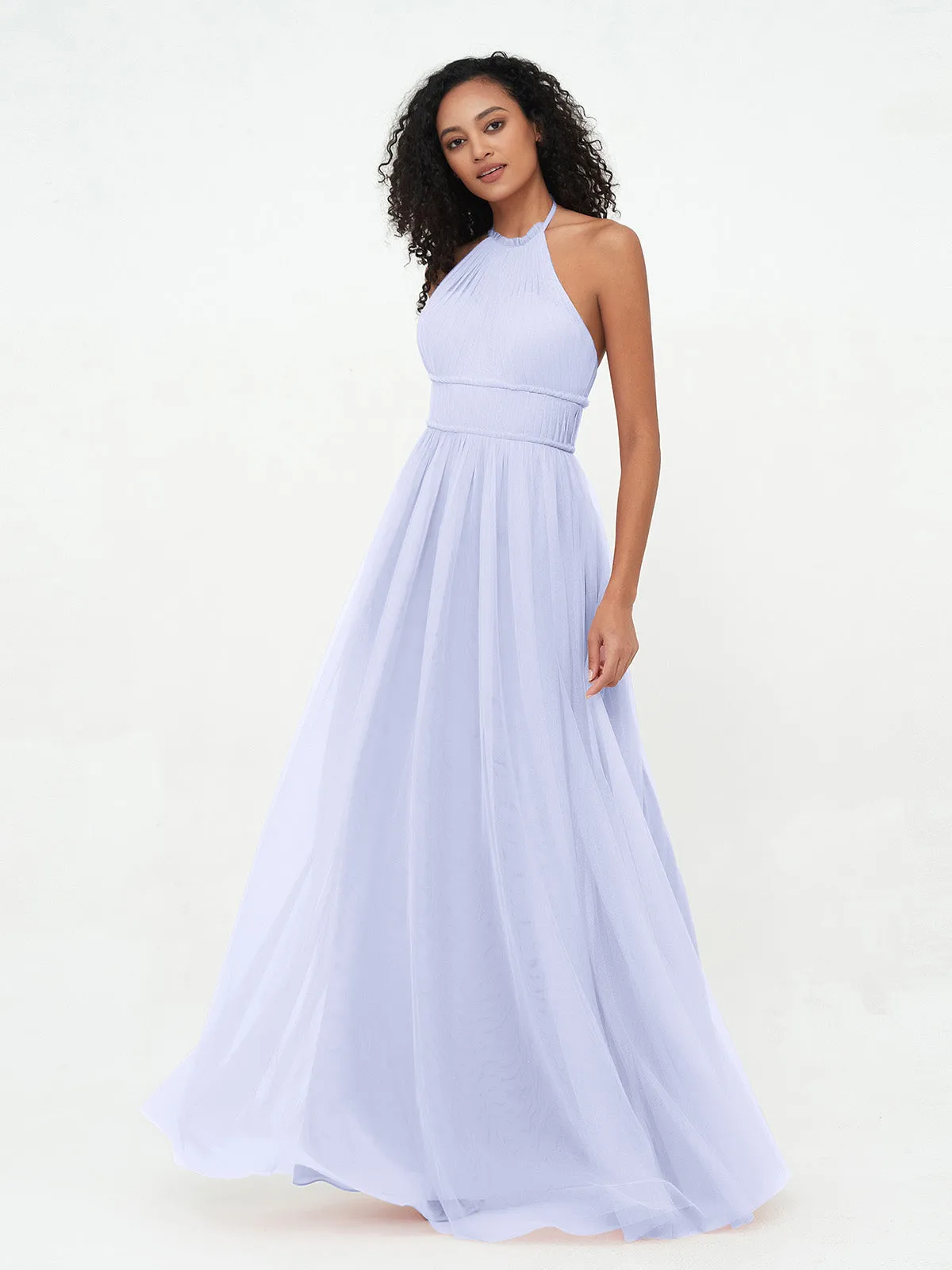 Illusion Halter Tulle Maxi Boho Dresses-Lavender Plus Size