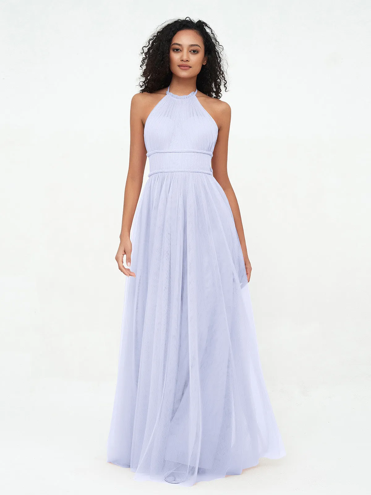 Illusion Halter Tulle Maxi Boho Dresses-Lavender Plus Size