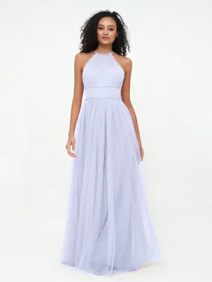 Illusion Halter Tulle Maxi Boho Dresses-Lavender Plus Size