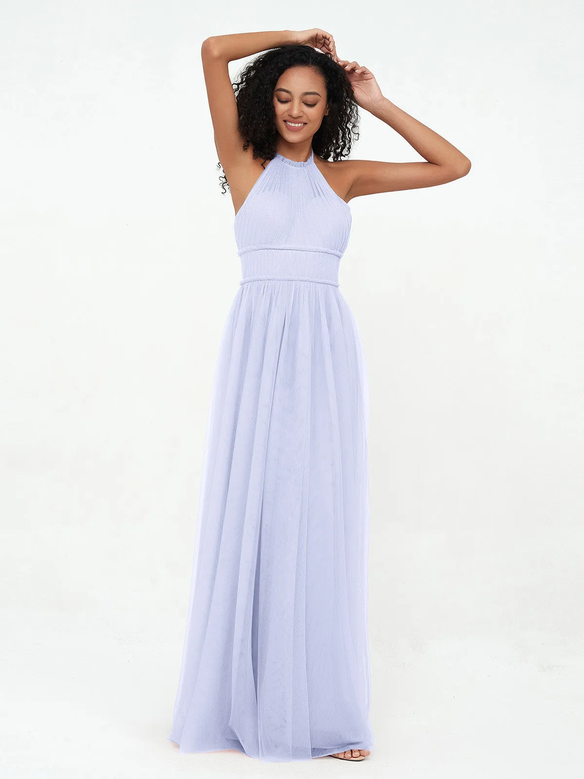 Illusion Halter Tulle Maxi Boho Dresses-Lavender Plus Size
