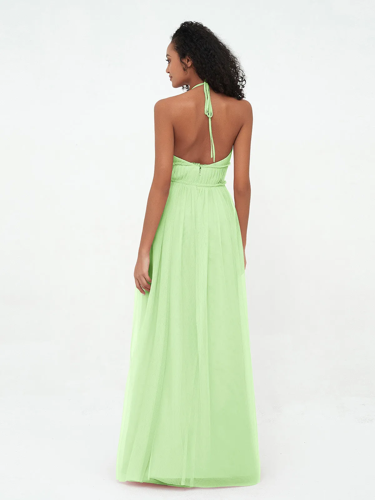 Illusion Halter Tulle Maxi Boho Dresses-Sage Plus Size