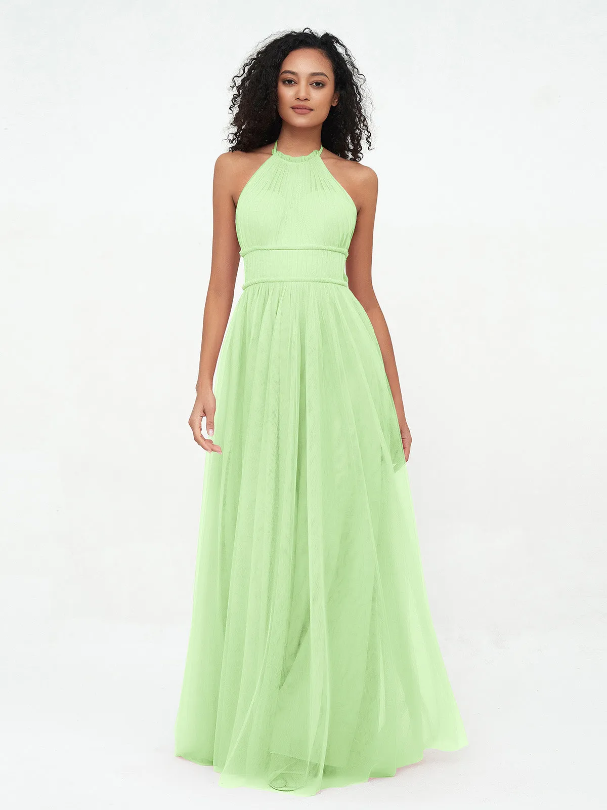 Illusion Halter Tulle Maxi Boho Dresses-Sage Plus Size
