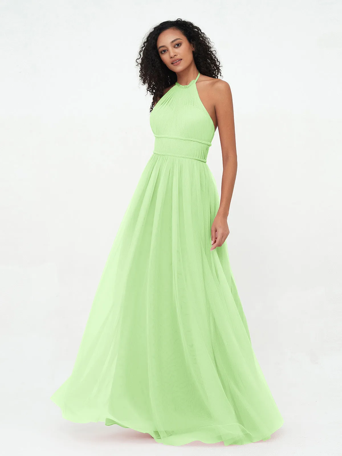 Illusion Halter Tulle Maxi Boho Dresses-Sage Plus Size