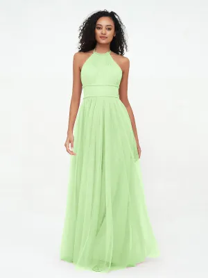 Illusion Halter Tulle Maxi Boho Dresses-Sage Plus Size