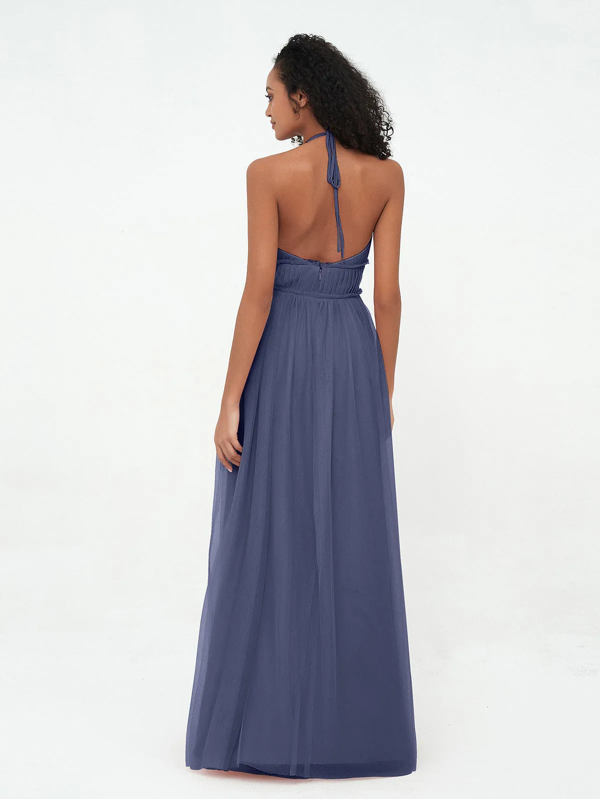 Illusion Halter Tulle Maxi Boho Dresses-Stormy Plus Size