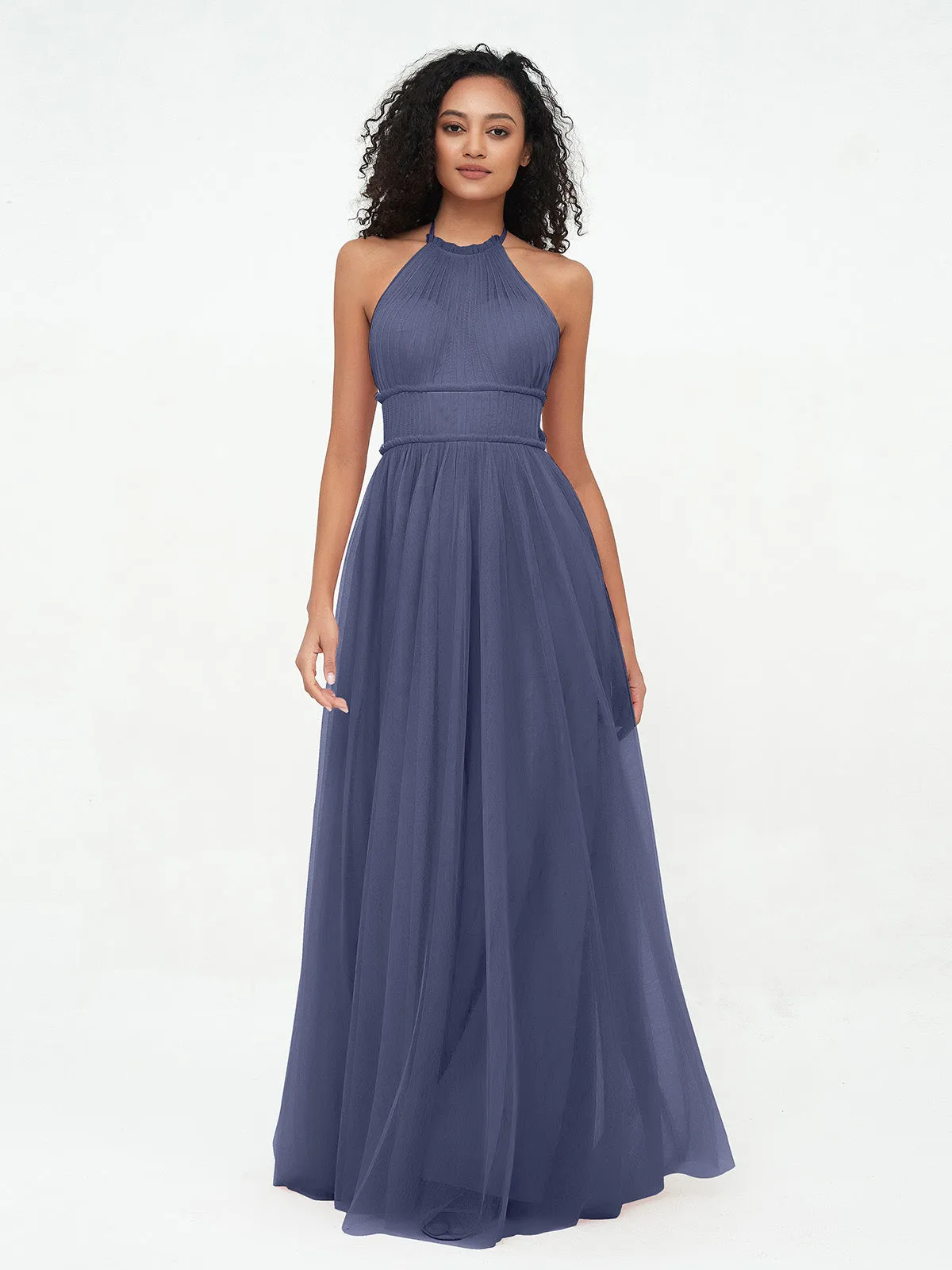 Illusion Halter Tulle Maxi Boho Dresses-Stormy Plus Size