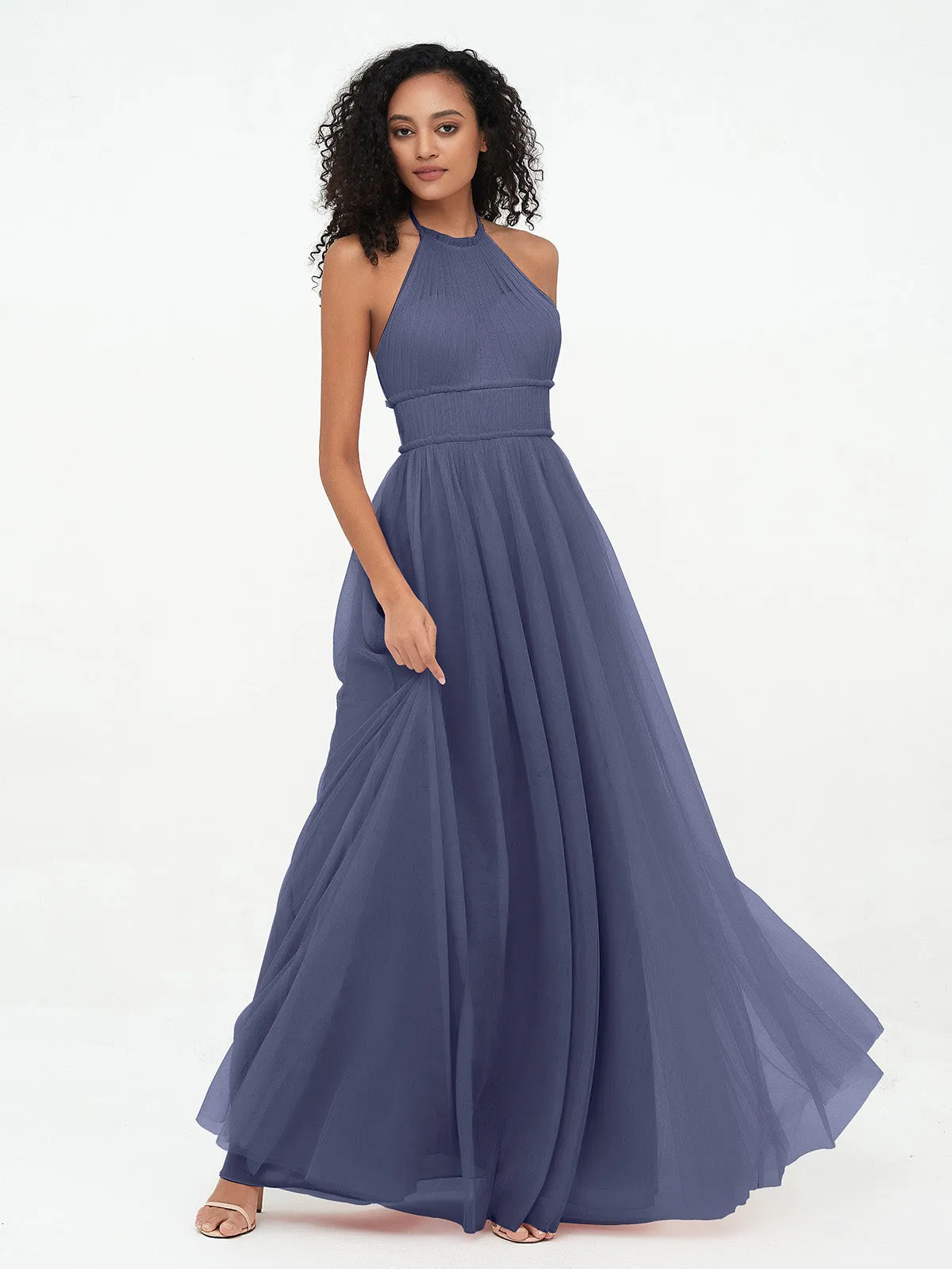 Illusion Halter Tulle Maxi Boho Dresses-Stormy Plus Size