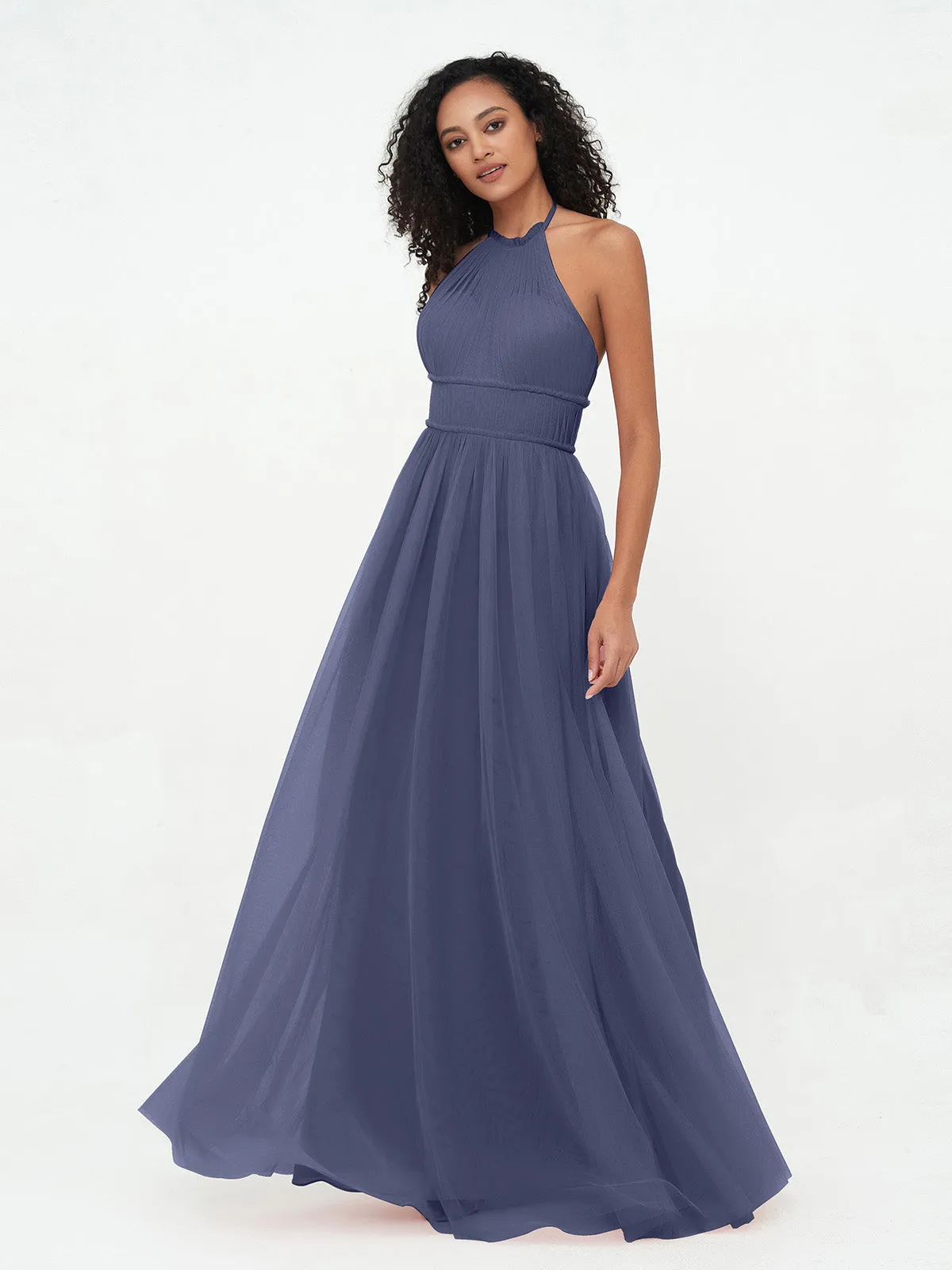 Illusion Halter Tulle Maxi Boho Dresses-Stormy Plus Size