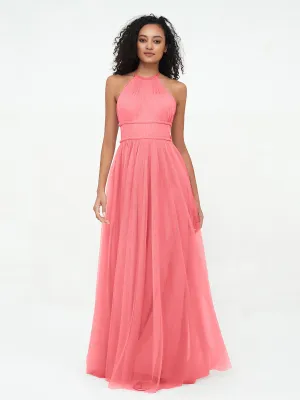 Illusion Halter Tulle Maxi Boho Dresses-Watermelon