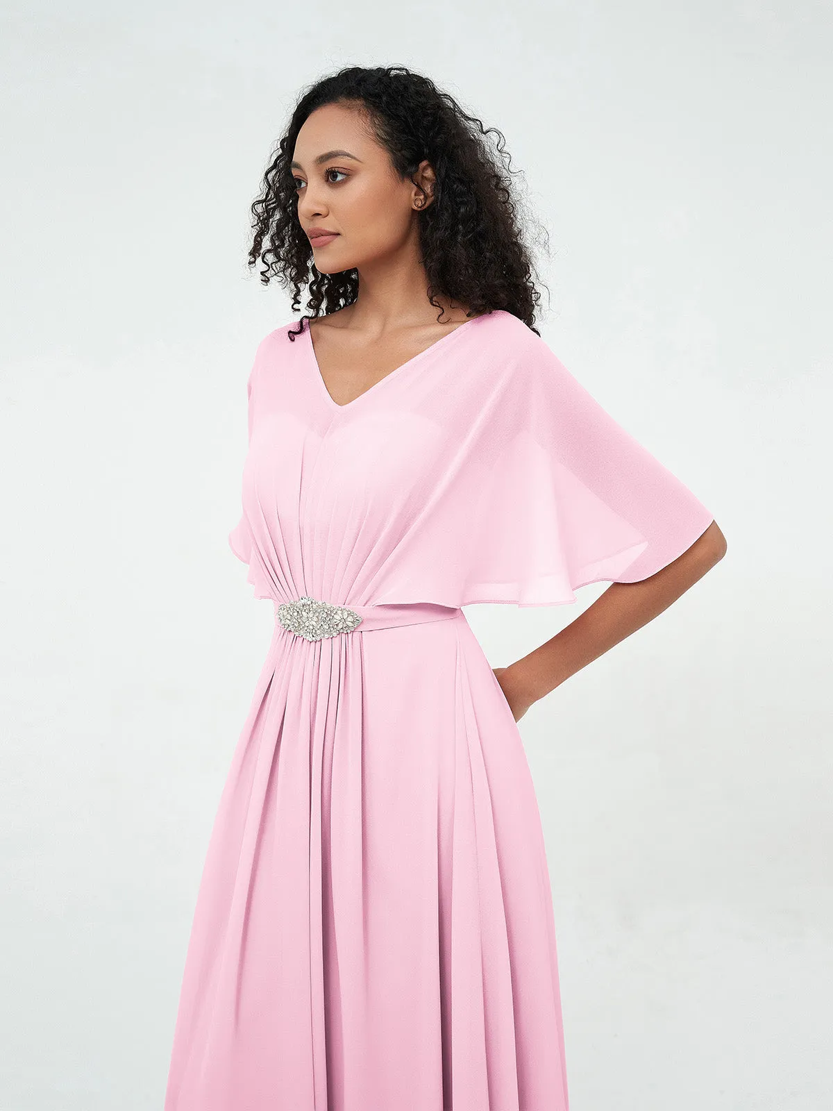 Illusion Sweetheart Neck Chiffon Max Dresses-Candy Pink