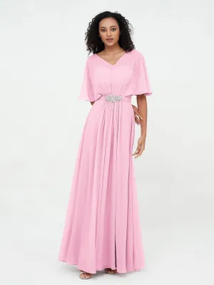 Illusion Sweetheart Neck Chiffon Max Dresses-Candy Pink