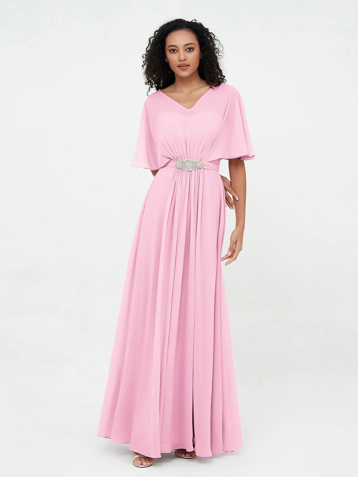 Illusion Sweetheart Neck Chiffon Max Dresses-Candy Pink