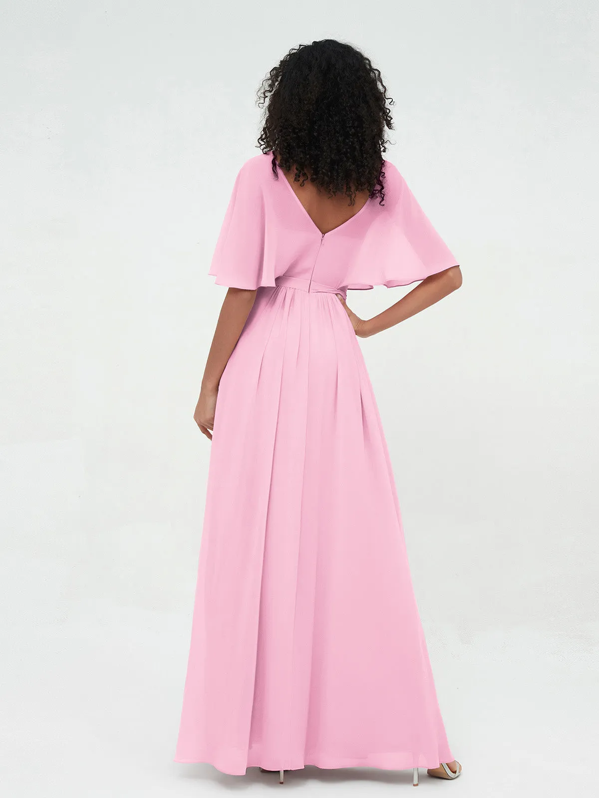 Illusion Sweetheart Neck Chiffon Max Dresses-Candy Pink