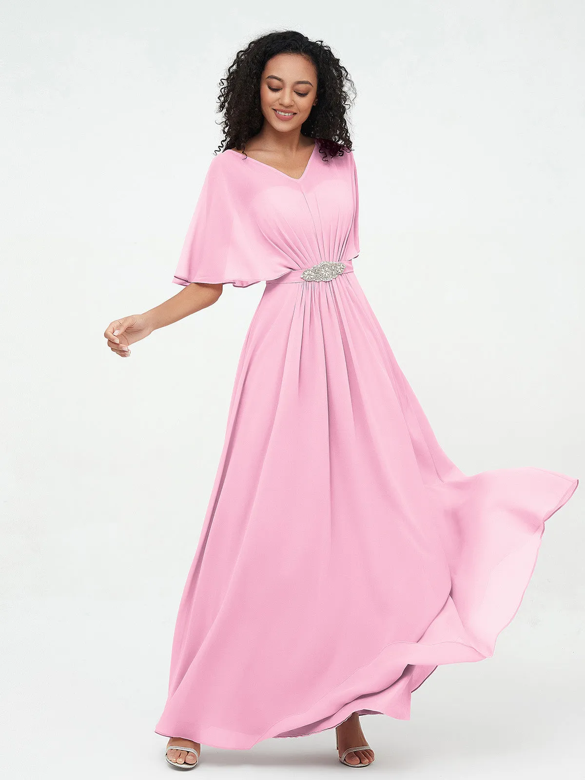 Illusion Sweetheart Neck Chiffon Max Dresses-Candy Pink