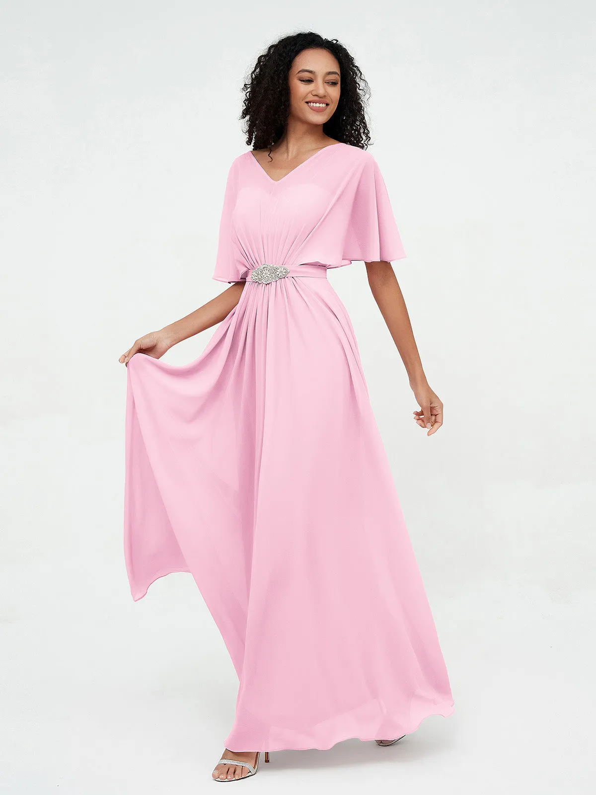 Illusion Sweetheart Neck Chiffon Max Dresses-Candy Pink