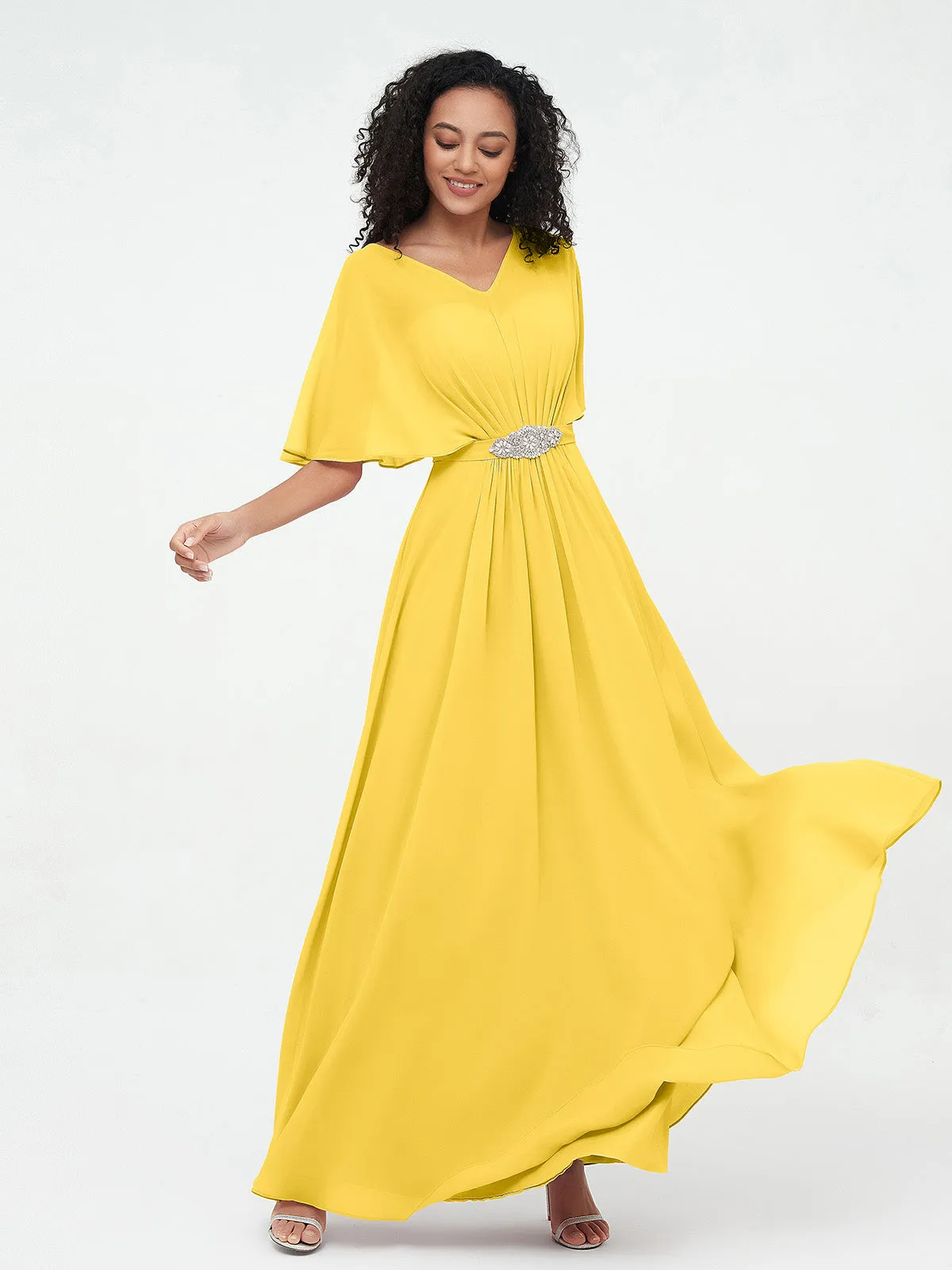 Illusion Sweetheart Neck Chiffon Max Dresses-Marigold