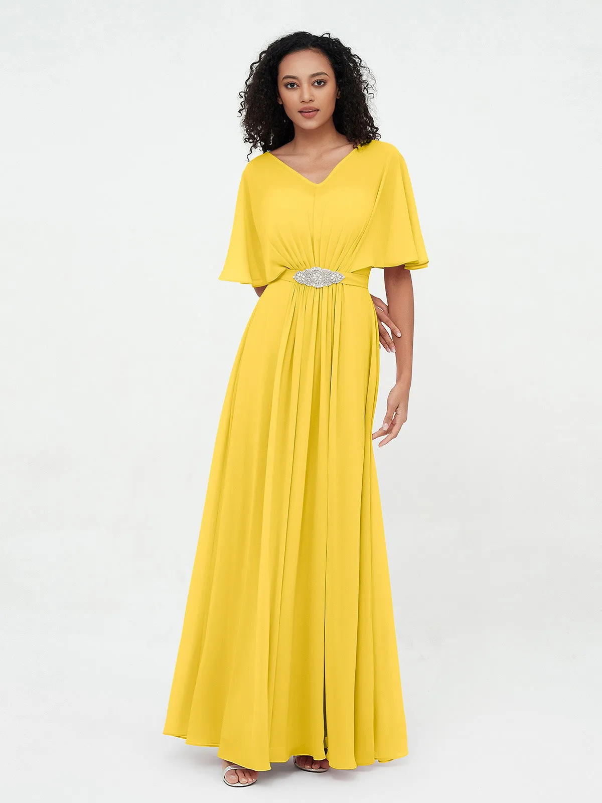 Illusion Sweetheart Neck Chiffon Max Dresses-Marigold