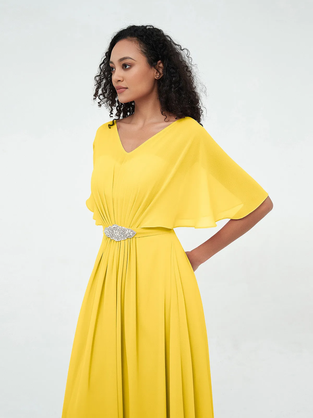 Illusion Sweetheart Neck Chiffon Max Dresses-Marigold