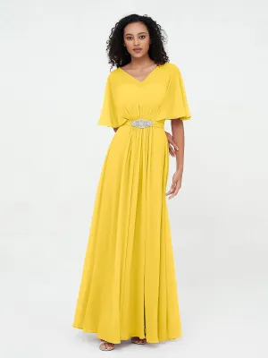 Illusion Sweetheart Neck Chiffon Max Dresses-Marigold