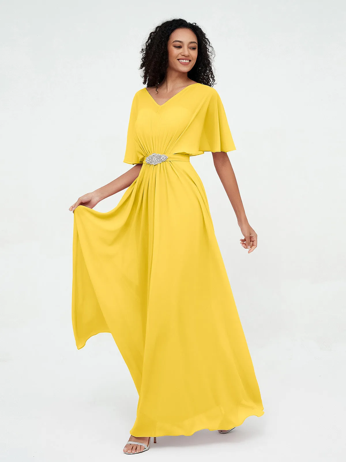 Illusion Sweetheart Neck Chiffon Max Dresses-Marigold