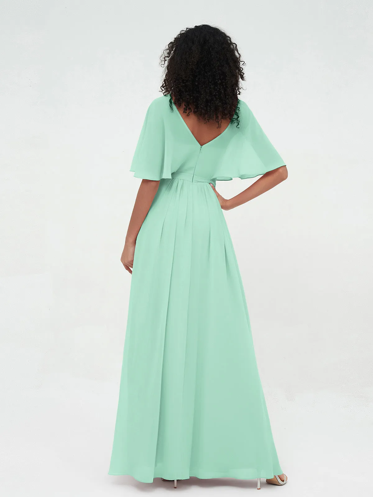 Illusion Sweetheart Neck Chiffon Max Dresses-Mint Green