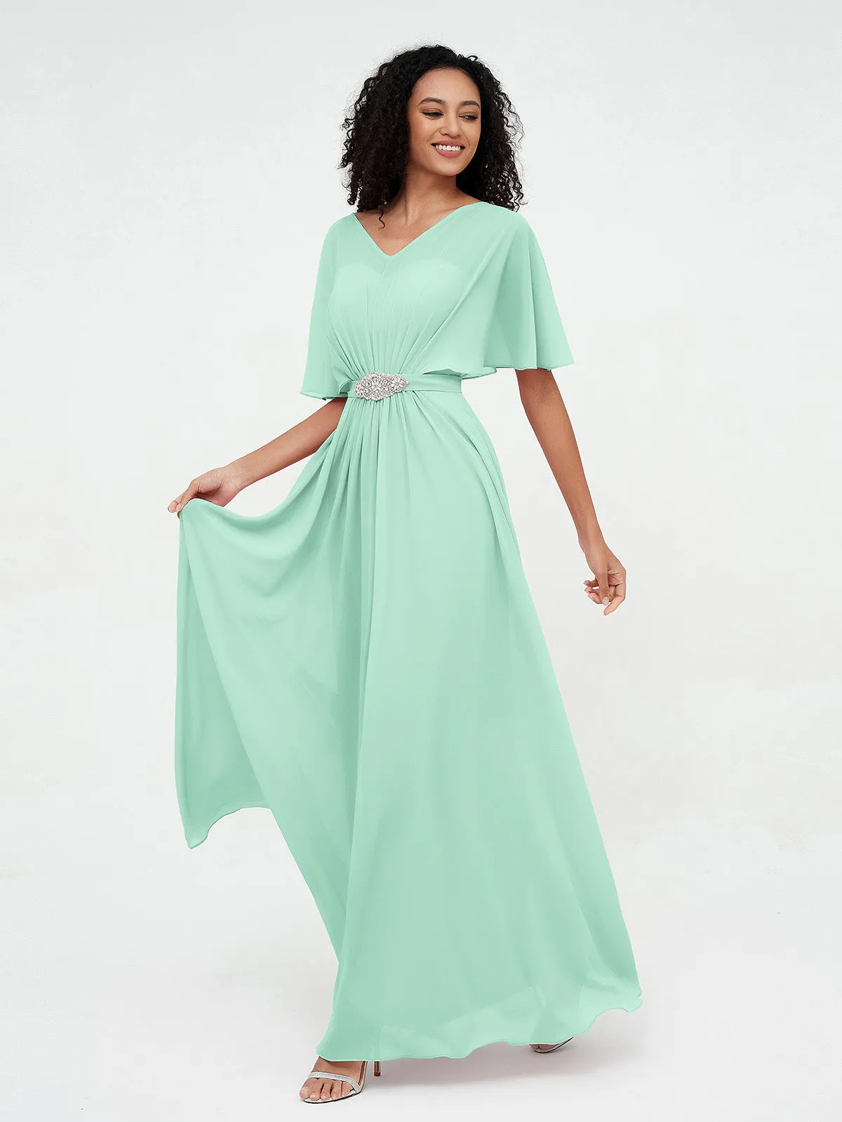 Illusion Sweetheart Neck Chiffon Max Dresses-Mint Green