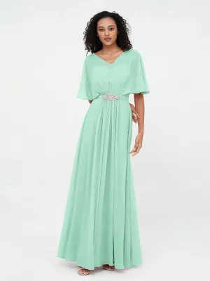 Illusion Sweetheart Neck Chiffon Max Dresses-Mint Green