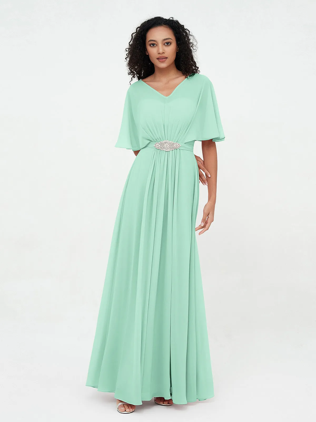 Illusion Sweetheart Neck Chiffon Max Dresses-Mint Green