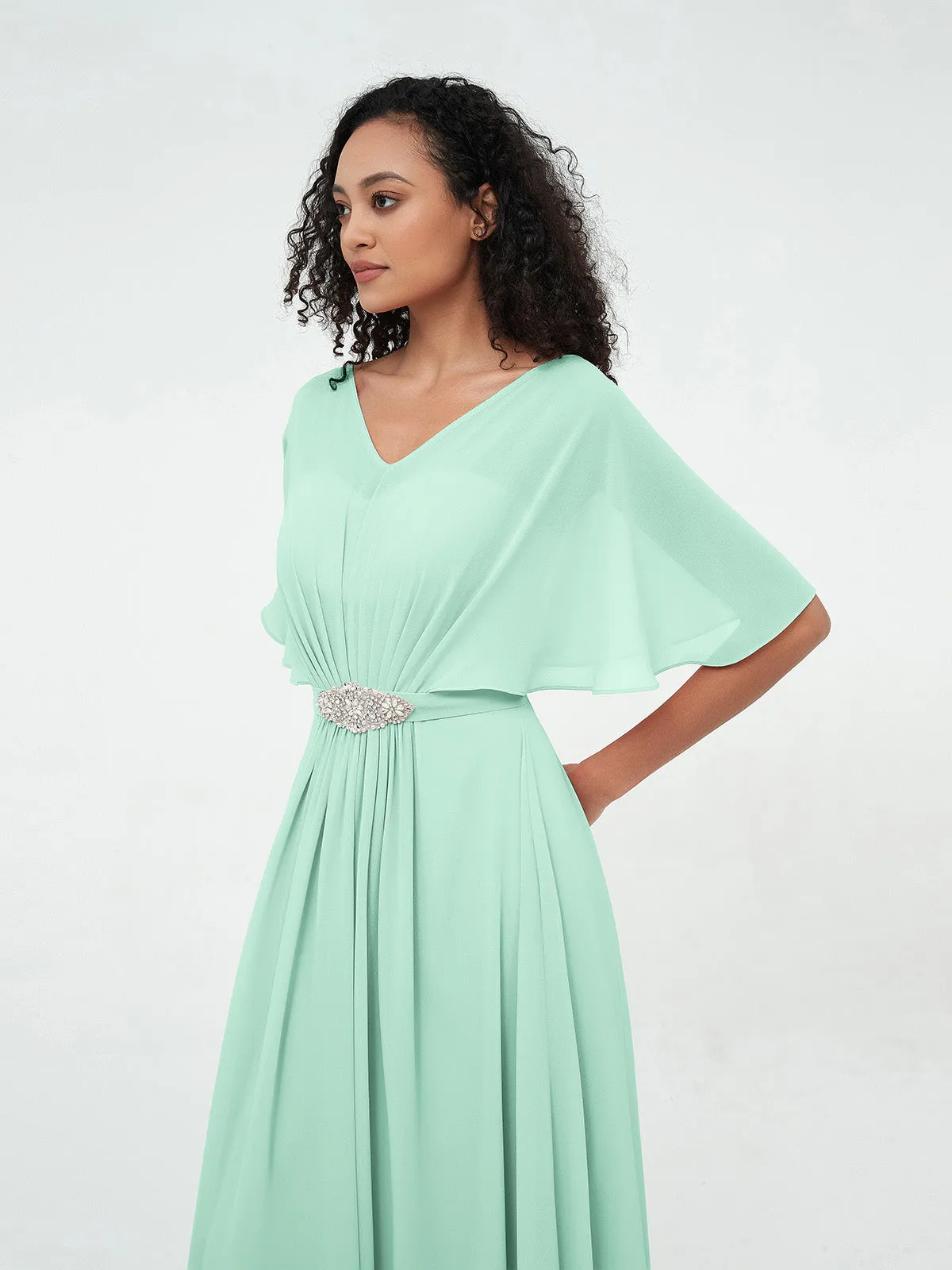 Illusion Sweetheart Neck Chiffon Max Dresses-Mint Green