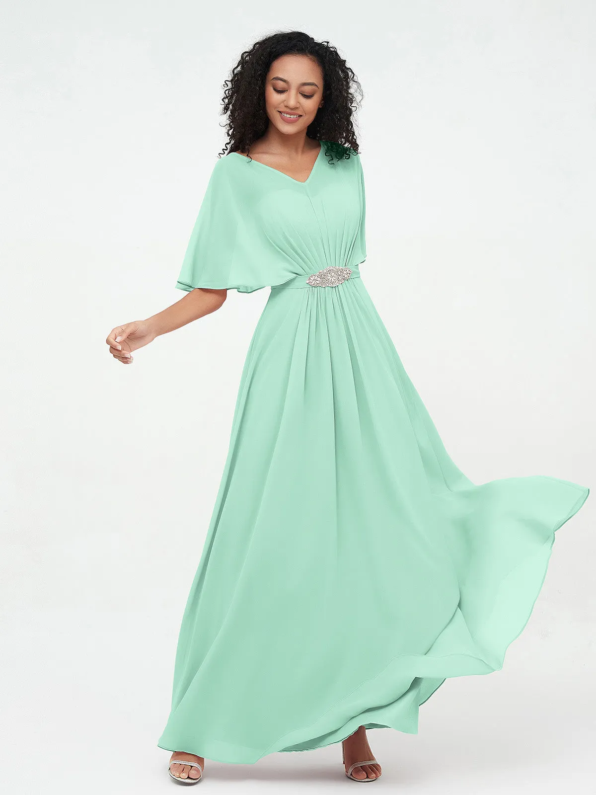 Illusion Sweetheart Neck Chiffon Max Dresses-Mint Green