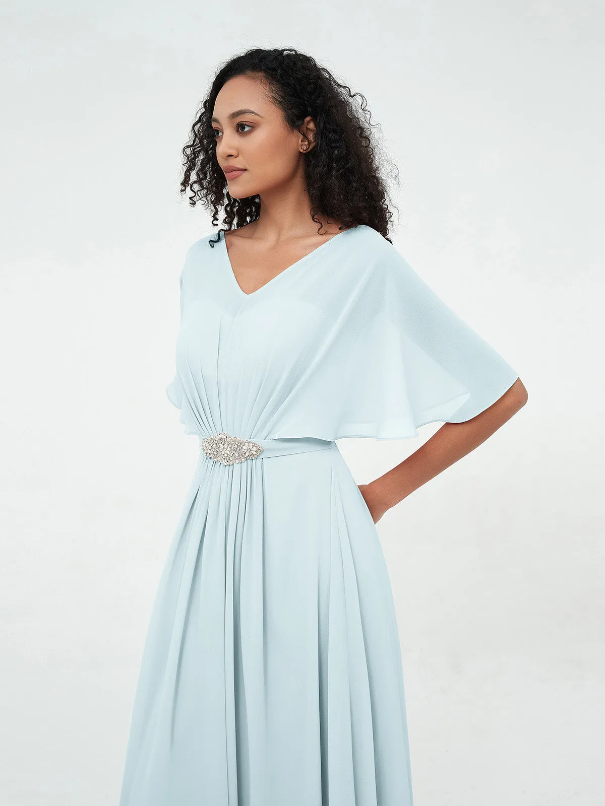 Illusion Sweetheart Neck Chiffon Max Dresses-Mist