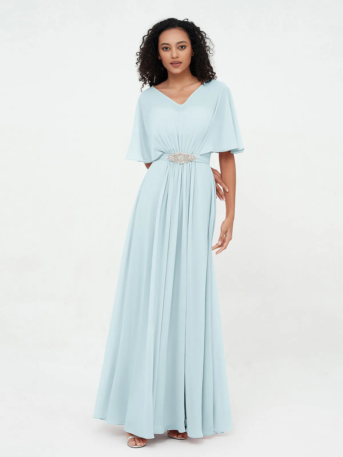 Illusion Sweetheart Neck Chiffon Max Dresses-Mist