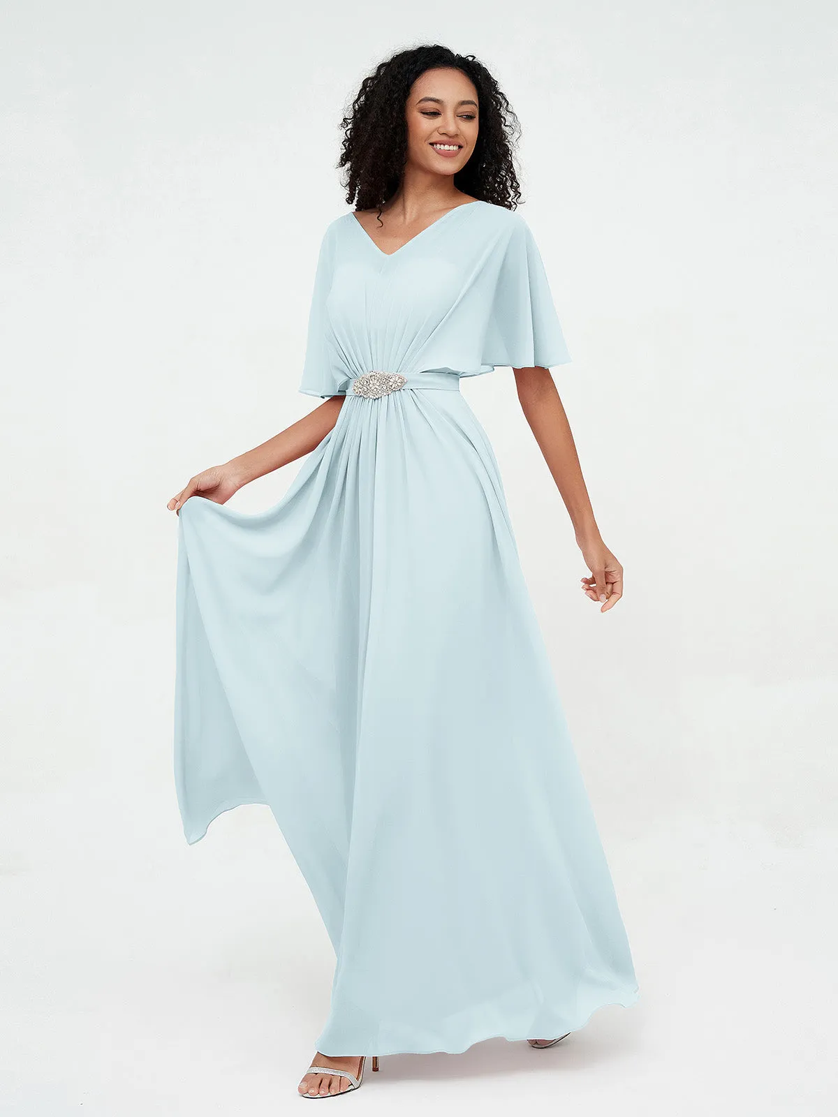 Illusion Sweetheart Neck Chiffon Max Dresses-Mist