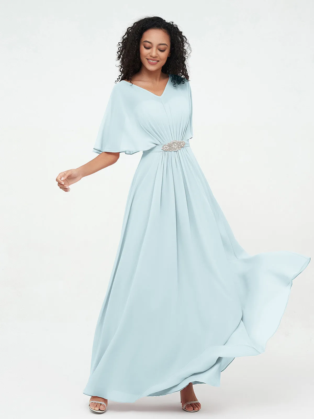 Illusion Sweetheart Neck Chiffon Max Dresses-Mist