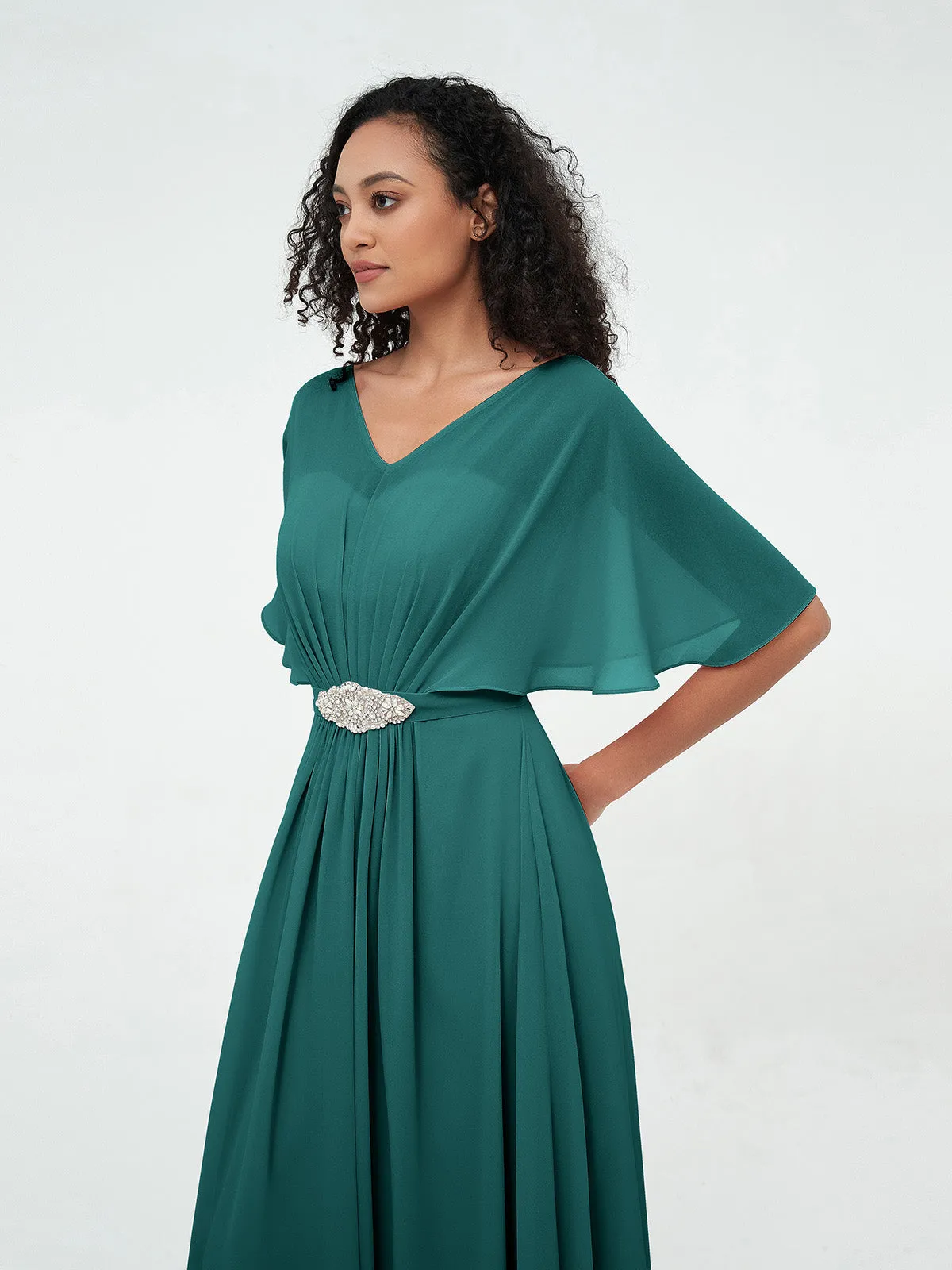 Illusion Sweetheart Neck Chiffon Max Dresses-Peacock