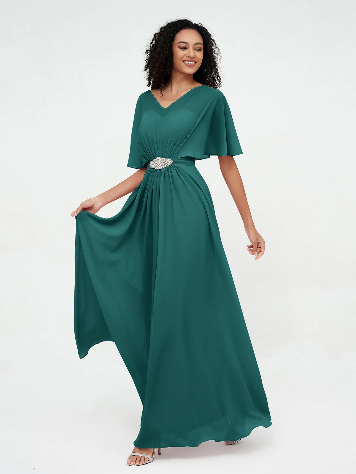 Illusion Sweetheart Neck Chiffon Max Dresses-Peacock